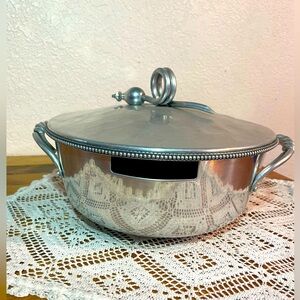 Vintage 1950s Buenilum Hammered Aluminum Covered 2-Handle Casserole Serveware